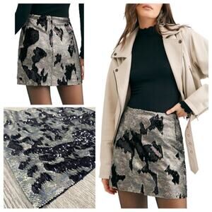 NWT Free People Skinny Sequin Army Mini Skirt Sz 4
